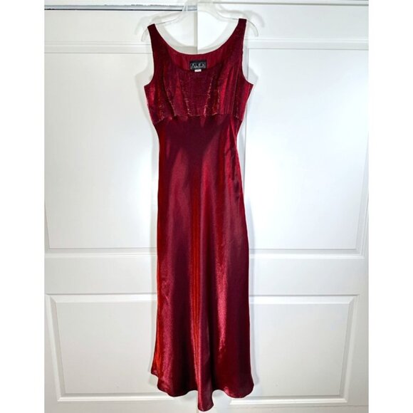 Vintage Alex Evenings Burgundy Satin Sheen Sleeveless Maxi Dress - Picture 1 of 12